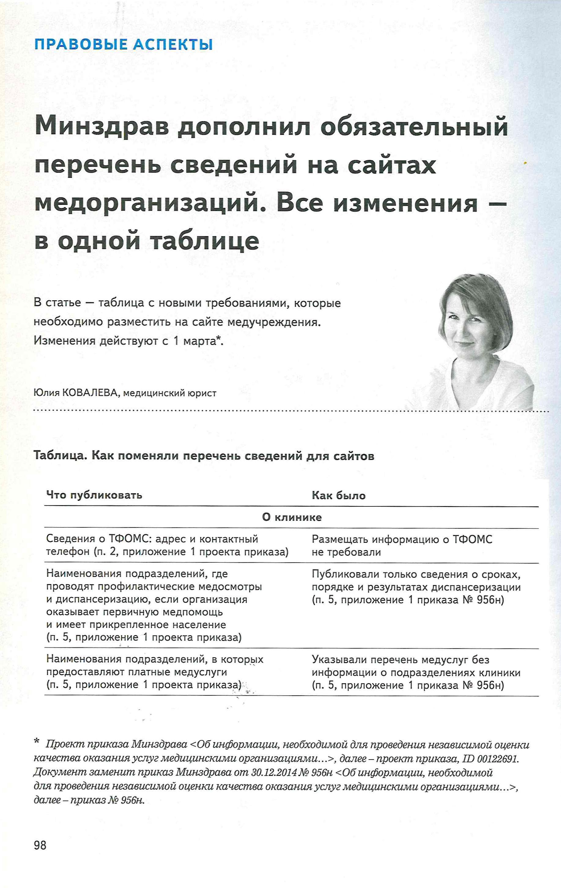 Минздрав дополнил обязательный перечень сведений на сайтах медорганизаций.  Все изменения – в одной таблице – Крымская республиканская научная  медицинская библиотека